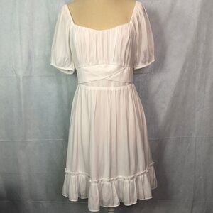ALTAR'D STATE Hallie Puff Sleeve Tiered Skirt Lined White Dress Size M